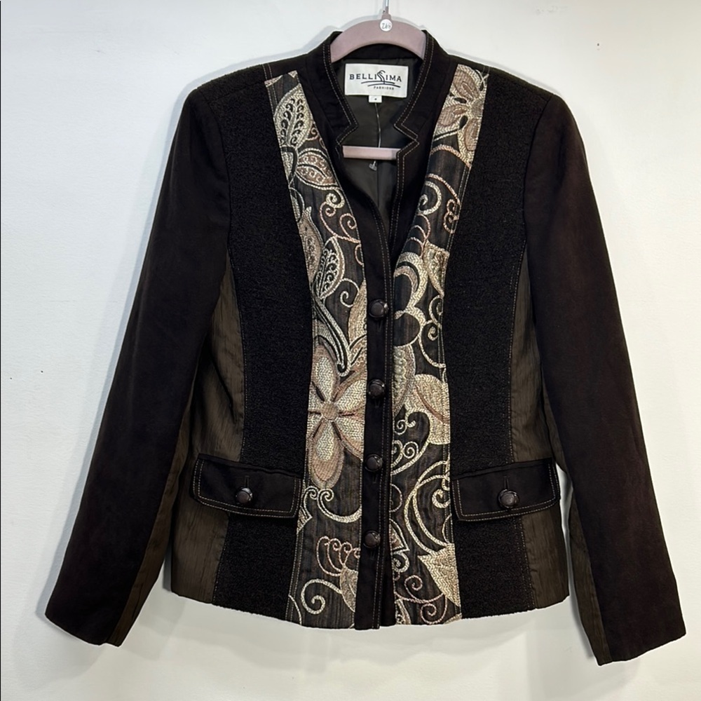 Tan and Brown Blazer with Floral Lapel beautiful jacket